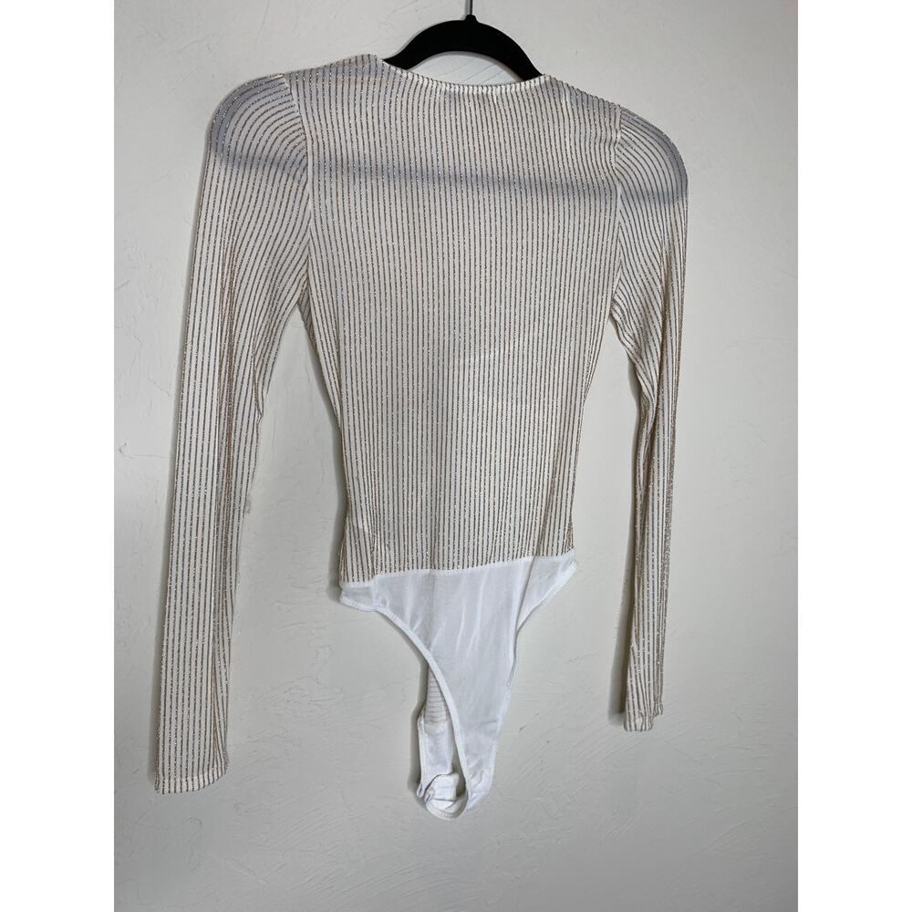 Francesca's Cream Gold Bodysuit Twist Bust Sz XS Coquette Glam - Picture 5 of 9
